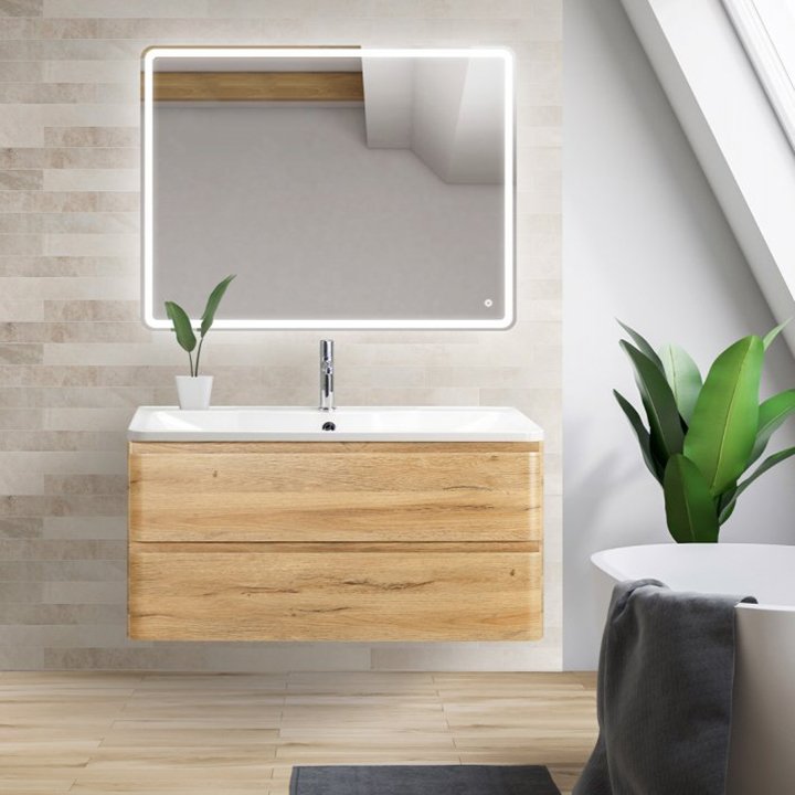 Комплект мебели BelBagno Albano 90 подвесная, rovere rustico (ALBANO-900-2C-SO-RR+BB900/455-LV-MR-ALR+SPC-MAR-900-800-LED-TCH)