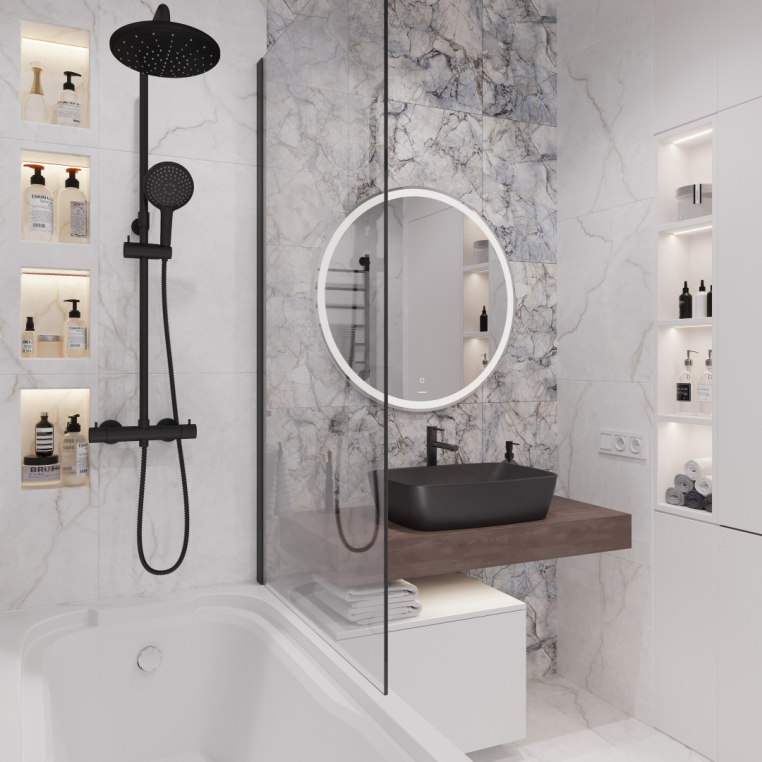 Мебель для ванной Stworki Ольборг 100 столешница дуб карпентер, без отверстий, с тумбой 50, с раковиной Vitra Shift черной