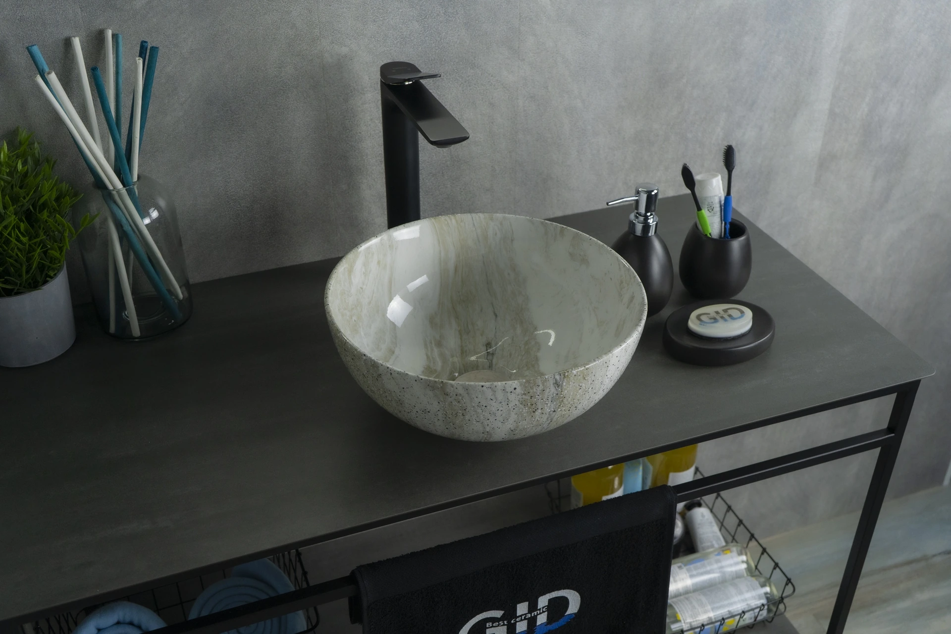 Раковина Gid Mnc487 54435 накладная под камень глянцевая 32x32x14