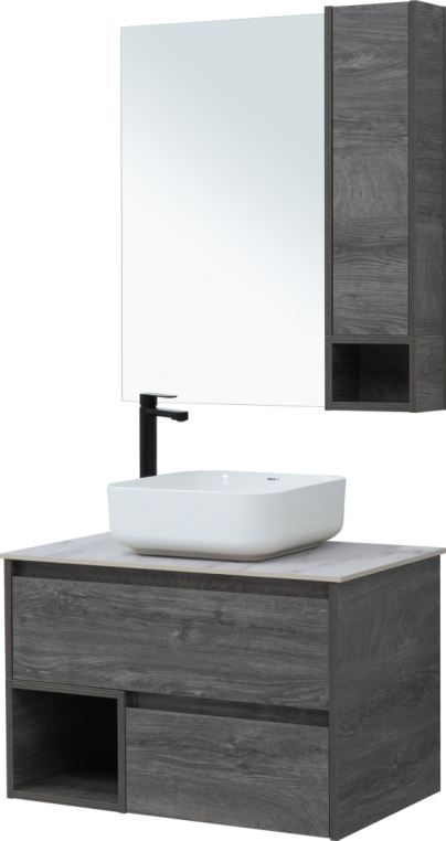 Мебель для ванной Stworki Карлстад 75 дуб рошелье, монте тиберио, с отверстием для смесителя в столешнице