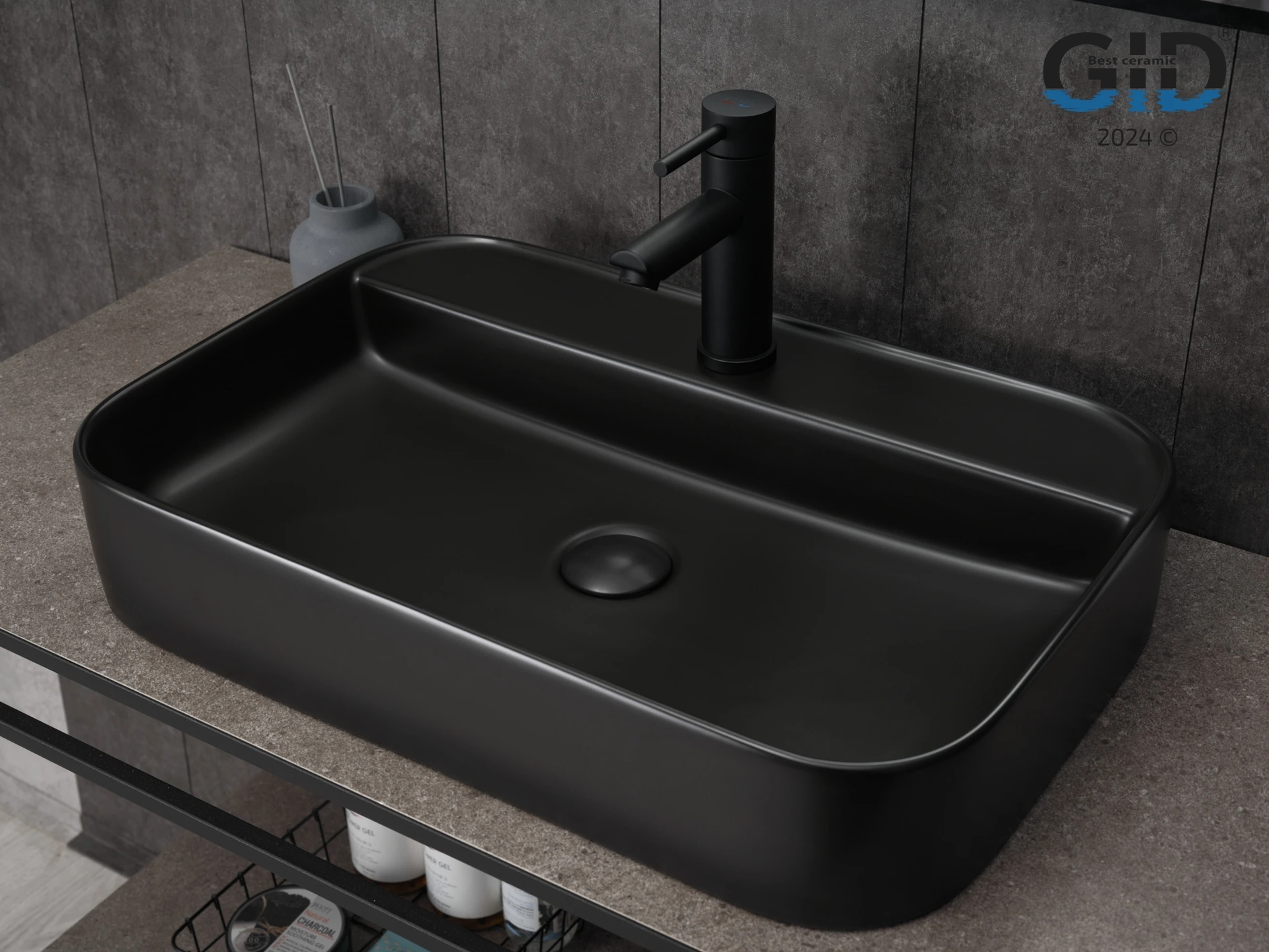 Раковина Gid Bm9660 53376 накладная черная матовая 60x40x11