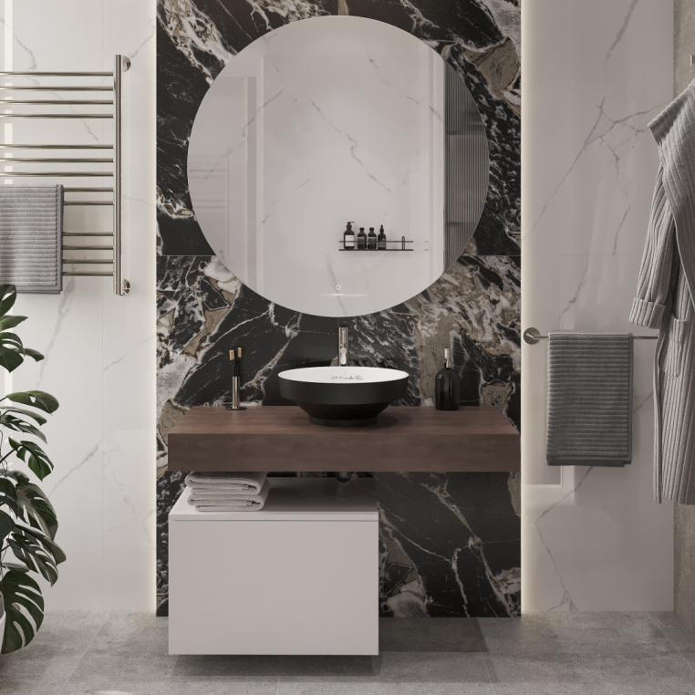 Мебель для ванной Stworki Ольборг 100 столешница дуб карпентер, без отверстий, с тумбой 50, с раковиной Vitra Water jewels