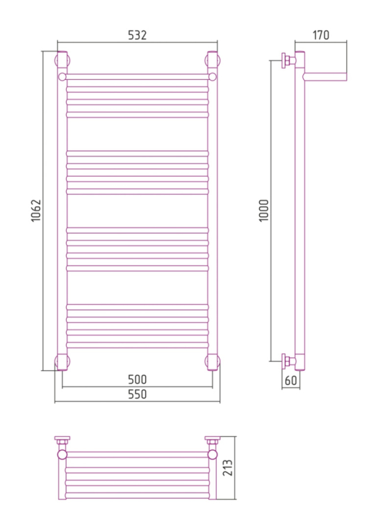 Полотенцесушитель водяной Сунержа Богема+ 55x106 31-0223-1050 черный