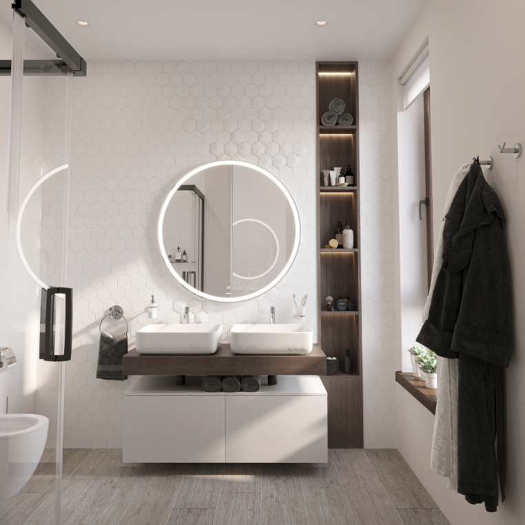 Мебель для ванной Stworki Ольборг 120 столешница дуб карпентер, без отверстий, 2 тумбы 60 + 2 раковины Stworki Soul 1 белой