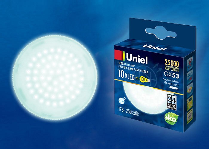 Лампа светодиодная Uniel GX53 10Вт 4000K LED-GX53-10W/NW/GX53/FR PLZ01WH