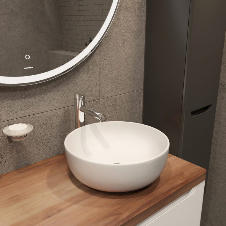 Мебель для ванной Stworki Берген 60 белая с темной столешницей 122, раковина Moon 1, L