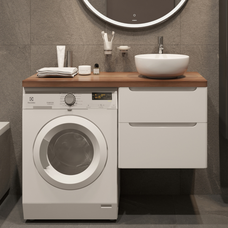 Тумба с раковиной Stworki Берген 60 белая с темной столешницей 122, Moon 1, L