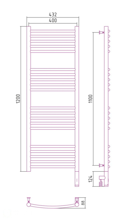 Электрический полотенцесушитель Сунержа Богема 3.0 выгнутая 1200x400 МЭМ Пр. состаренная латунь (051-5803-1240)