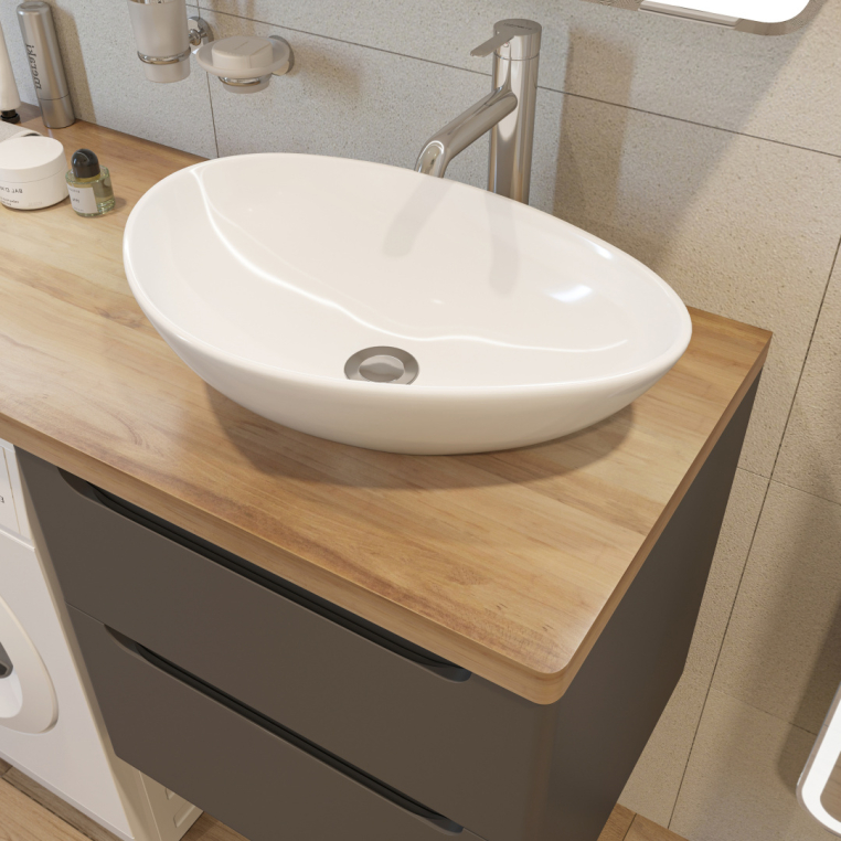 Мебель для ванной Stworki Берген 60 серая со светлой столешницей 122, раковина Moduo 55 Leaf, L