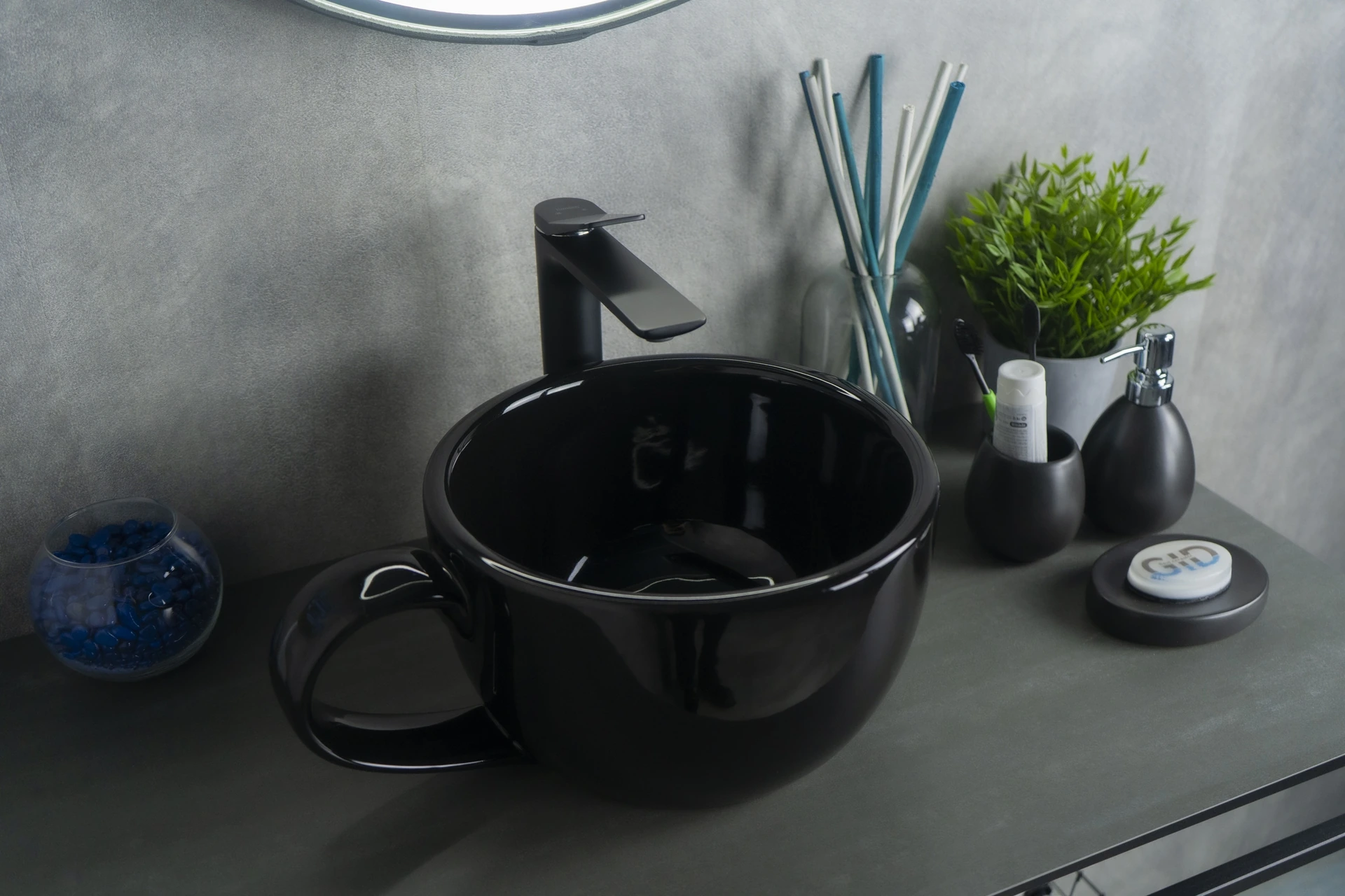 Раковина Gid Nc9077 52230 накладная черная глянцевая 40x30x18