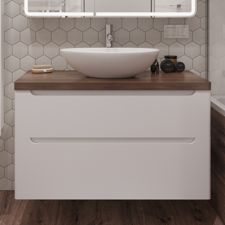 Тумба с раковиной Stworki Берген 100 белая с темной столешницей, Moduo 55 Leaf
