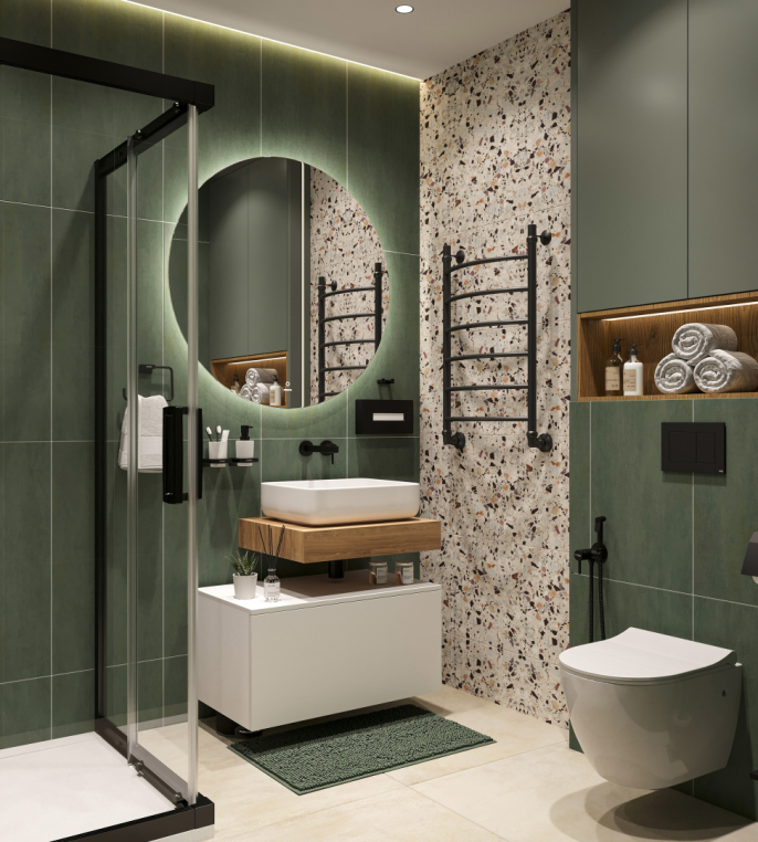 Столешница Stworki Ольборг 60 дуб французский, без отверстий, с тумбой 80, с раковиной Stworki Soul 1 белой