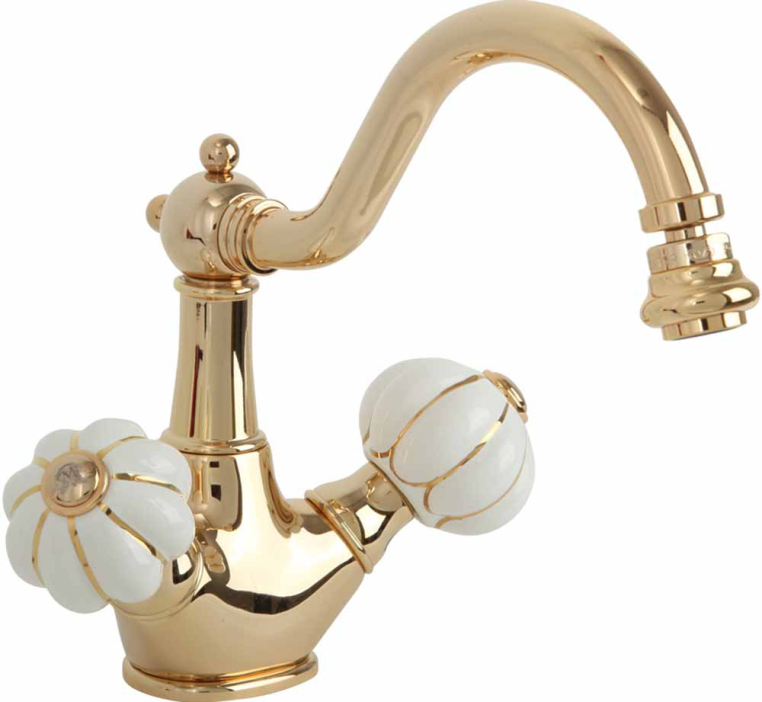 Смеситель для биде Migliore Olivia 19027 с донным клапаном click-clack, белый с золотым декором/золото