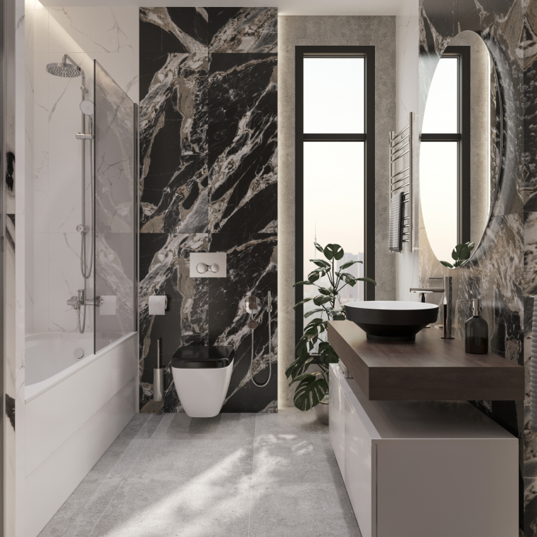 Мебель для ванной Stworki Ольборг 120 столешница дуб карпентер, без отверстий, 2 тумбы 60, с раковиной Vitra Water jewels