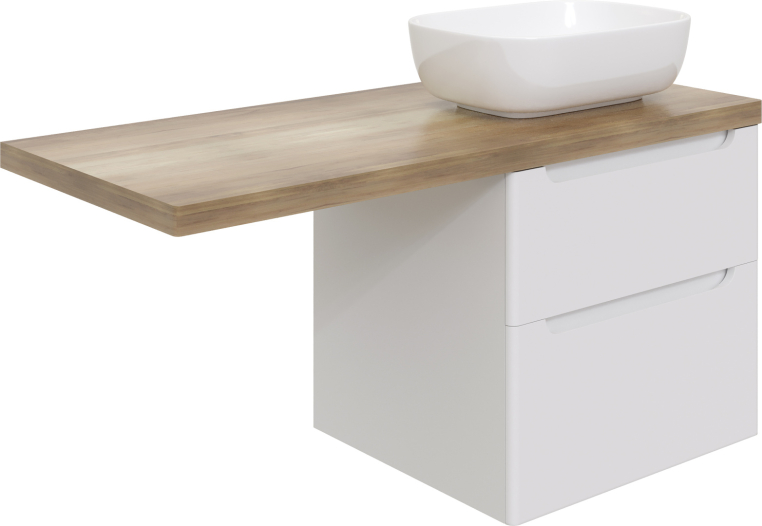 Мебель для ванной Stworki Берген 60 белая со светлой столешницей 122, раковина Moduo 50 Square, L