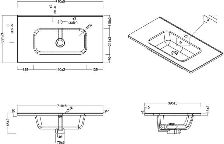 Раковина со столешницей BelBagno  70 прямоугольная (BB700/390ETL)