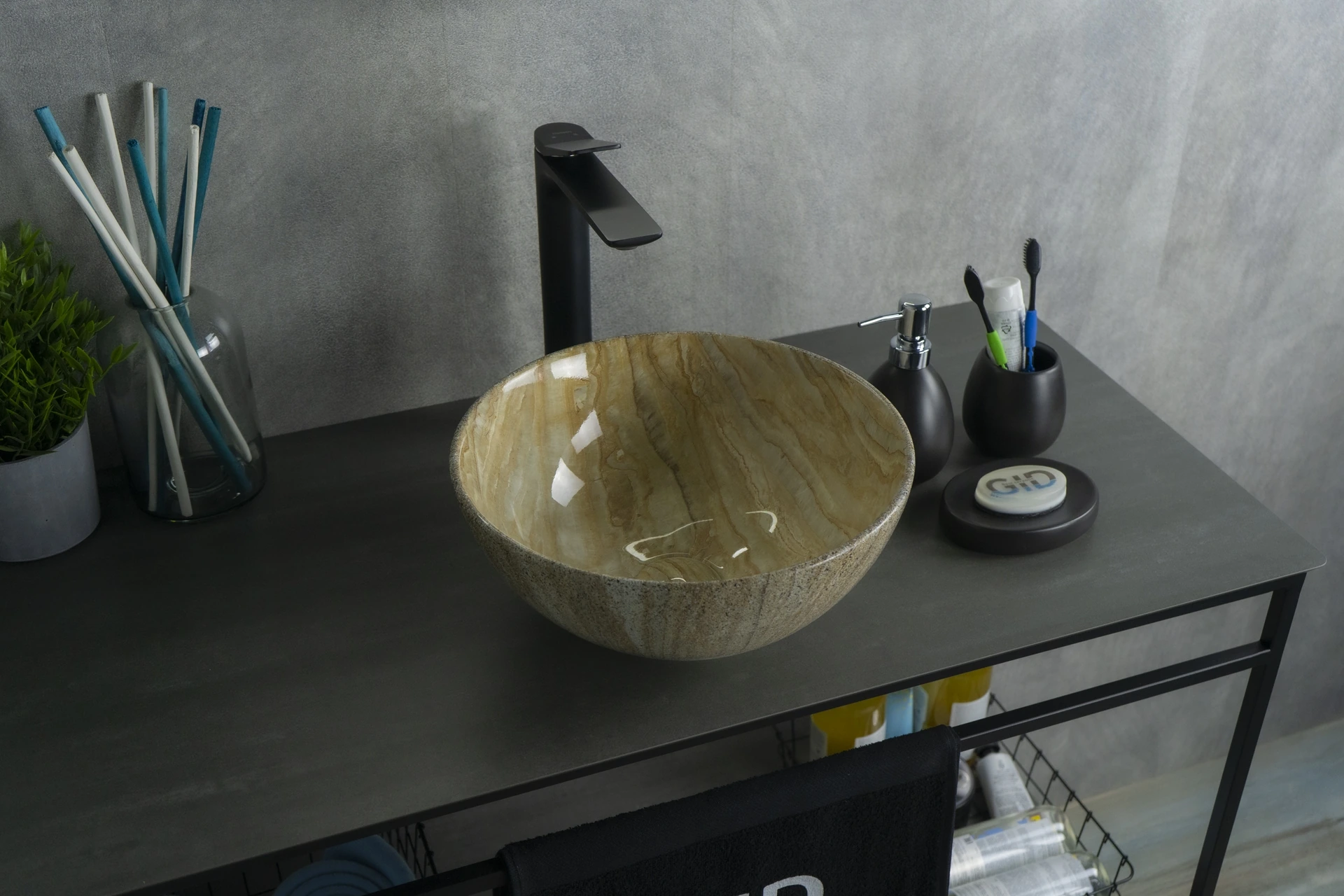 Раковина Gid Mnc488 54436 накладная под камень глянцевая 32x32x14