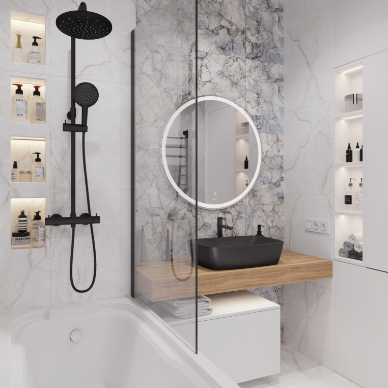 Мебель для ванной Stworki Ольборг 120 столешница дуб французский, без отверстий, с тумбой 80, с раковиной Vitra Shift черной