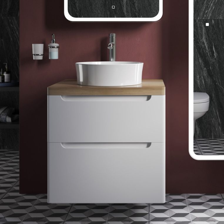 Тумба с раковиной Stworki Берген 60 белая со светлой столешницей, раковина Sottile 1478-001-0125