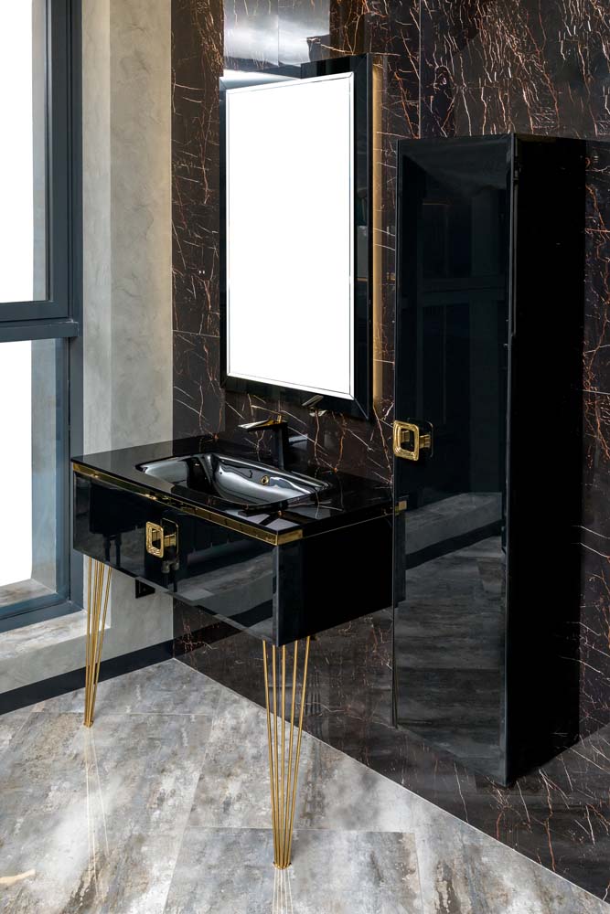 Столешница стекло 100см моноблок Глянцевая Черная Lucido