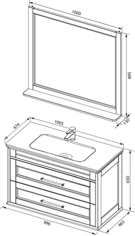 Комплект мебели для ванной Aquanet Бостон М 100 белый матовый 00210628