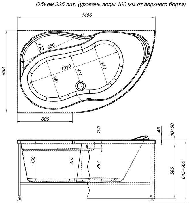 Фронтальная панель для ванны Aquanet Graciosa 150 L черная 00180282