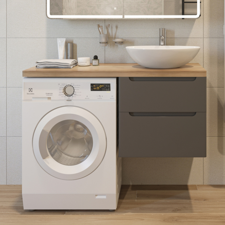 Тумба с раковиной Stworki Берген 60 серая со светлой столешницей 122, Moduo 55 Leaf, L