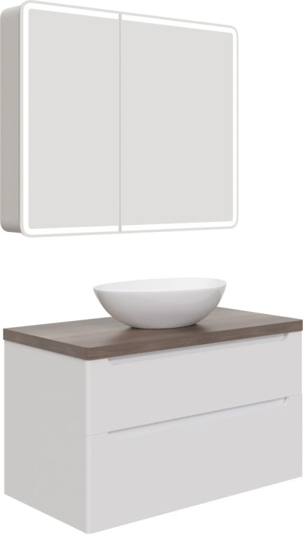 Мебель для ванной Stworki Берген 100 белая с темной столешницей, раковина Moduo 55 Leaf
