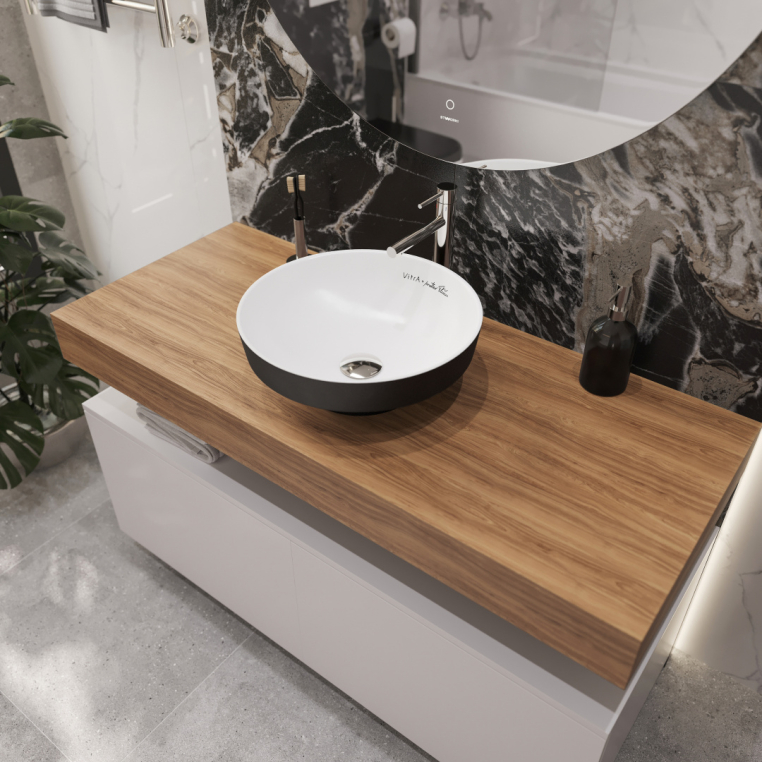 Мебель для ванной Stworki Ольборг 120 столешница дуб французский, без отверстий, 2 тумбы 60, с раковиной Vitra Water jewels