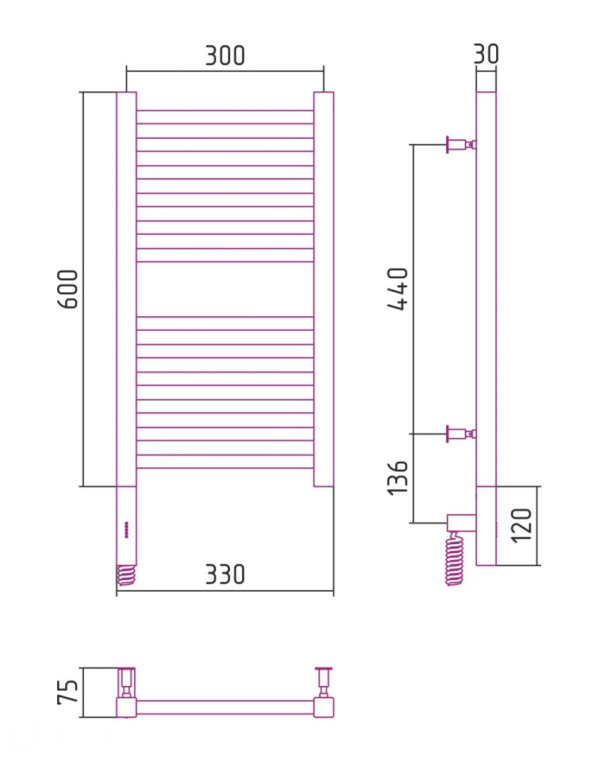 Электрический полотенцесушитель Сунержа Модус 3.0 600x300 МЭМ Лев. золото (03-5700-6030)