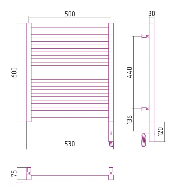 Электрический полотенцесушитель Сунержа Модус 3.0 600x500 МЭМ Пр. темный титан муар (15-5701-6050)
