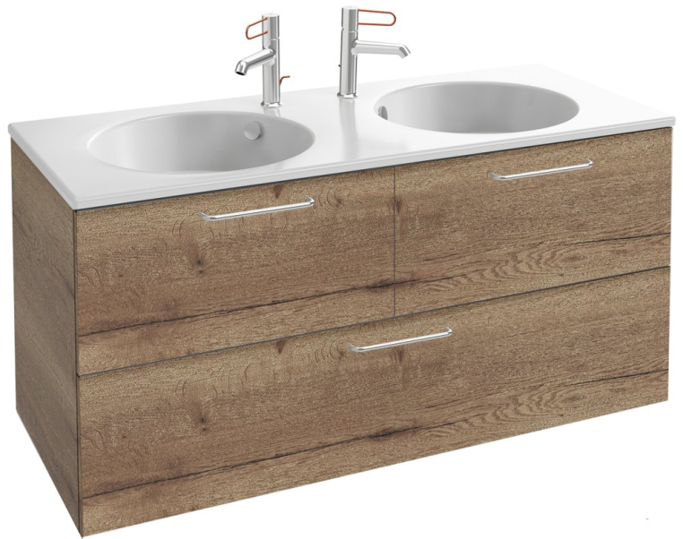 Тумба под раковину Jacob Delafon Odeon Rive Gauche 120 дуб табак 3 ящика ручки хром (EB2545-R5-E52)