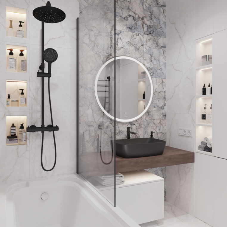 Мебель для ванной Stworki Ольборг 120 столешница дуб карпентер, без отверстий, с тумбой 80, с раковиной Vitra Shift черной