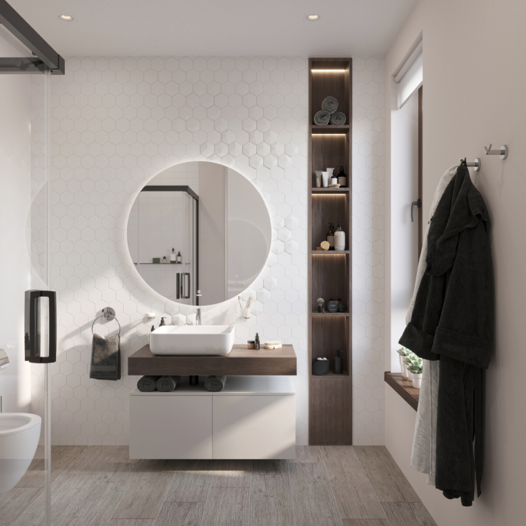 Мебель для ванной Stworki Ольборг 100 столешница дуб карпентер, без отверстий, 2 тумбы 50, с раковиной Stworki Soul 1 белой