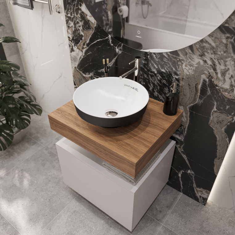 Мебель для ванной Stworki Ольборг 60 столешница дуб французский, без отверстий, с тумбой 60, с раковиной Vitra Water jewels