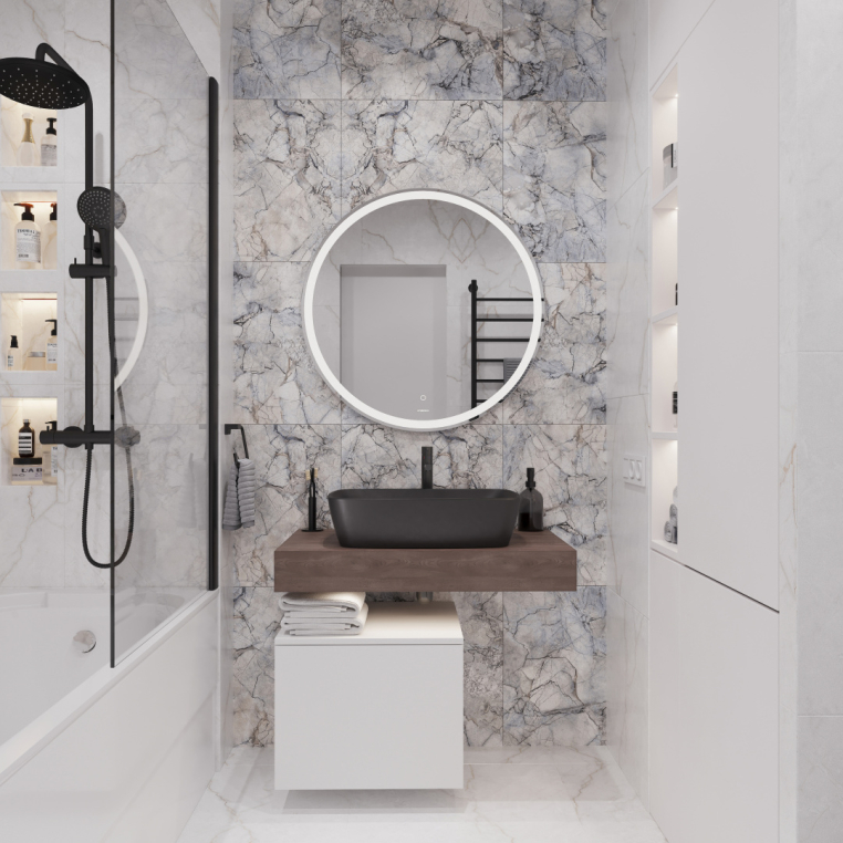 Мебель для ванной Stworki Ольборг 80 столешница дуб карпентер, без отверстий, с тумбой 50, с раковиной Vitra Shift черной