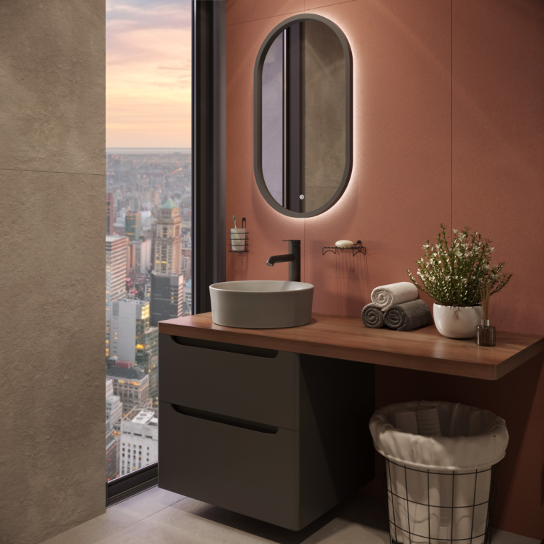 Мебель для ванной Stworki Берген 60 серая с темной столешницей 122, Bocchi Vessel 1174-006-0125