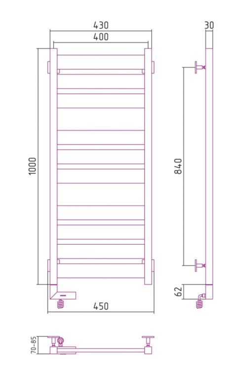 Электрический полотенцесушитель Сунержа Центурион 2.0 1000x400 ТЭН Лев. (00-5602-1040)