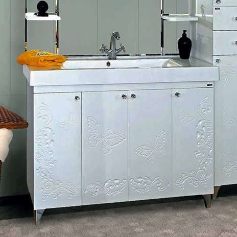 Тумба с раковиной Misty Вирджиния Бабочка 105 белая фактурная (П-Вир01105-012Пр+Р-Мис14105)