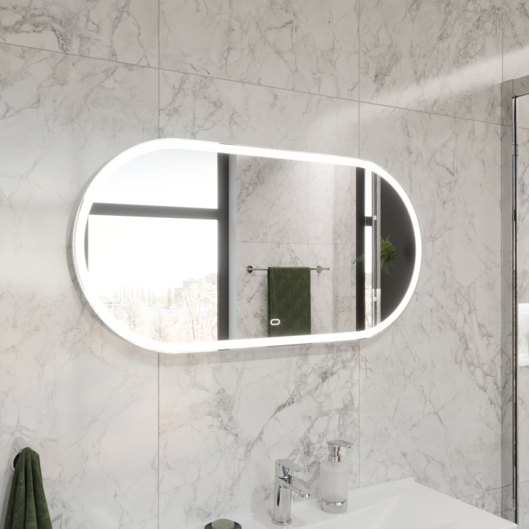 Зеркало Stworki Мальмё 100 с подсветкой, сенсор на зеркале, овальное, настенное, большое (LED-00002202)