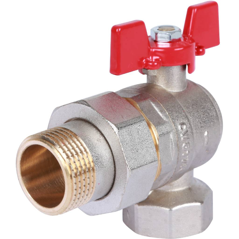 Шаровой кран ROMMER (RBV-0006-0610225) угловой с американкой 1 ВН/НР, ручка бабочка