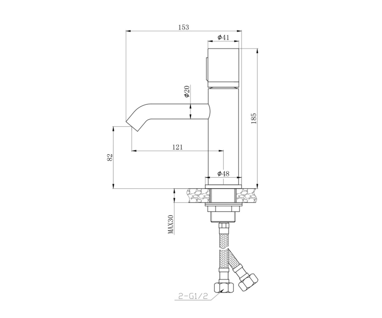 Смеситель для раковины Bronze de Luxe FOCUS черный/гранит (24601BG)