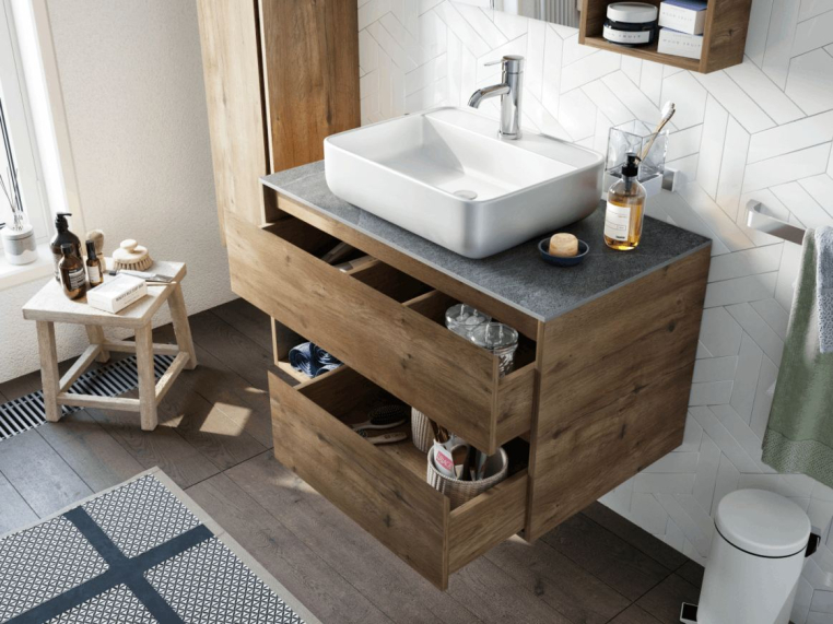 Мебель для ванной Stworki Карлстад 90 дуб рустикальный, роверелла, в стиле лофт, под дерево, подвесная