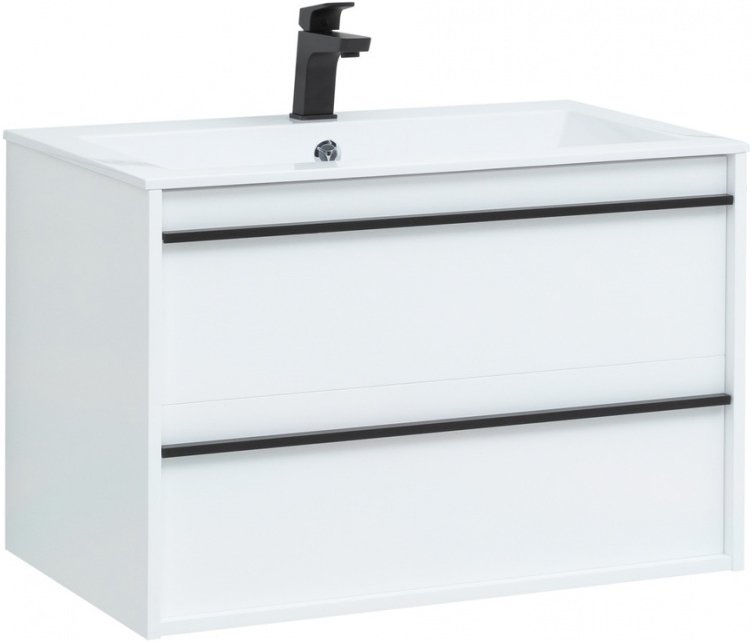Тумба с раковиной Aquanet Lino 80 белый матовый (253903+00270158)