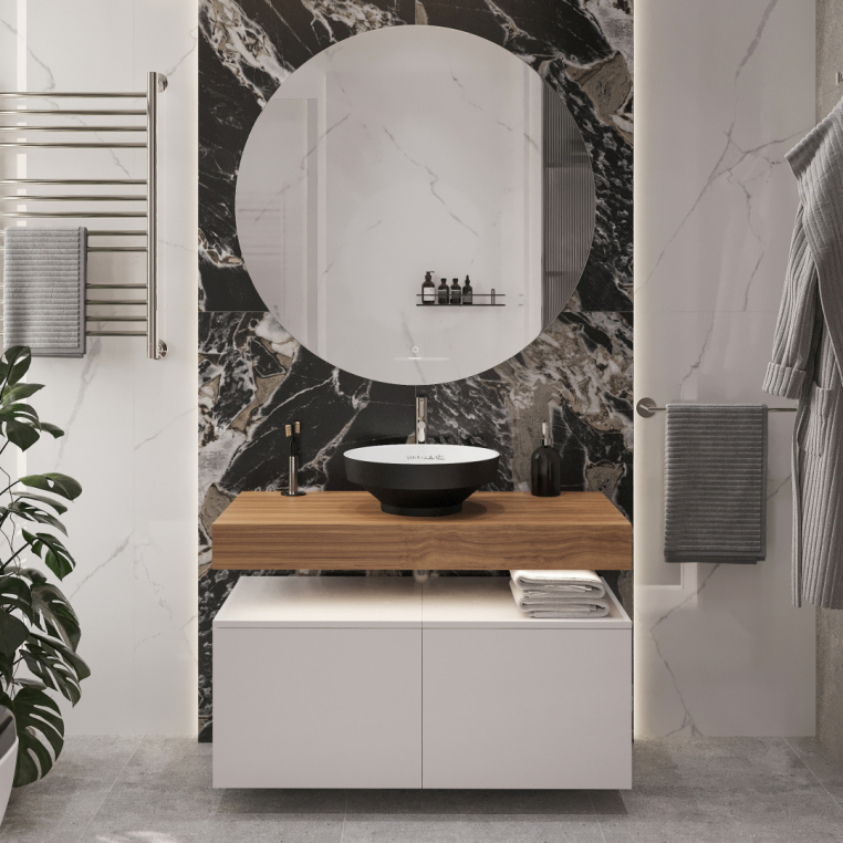 Мебель для ванной Stworki Ольборг 100 столешница дуб французский, без отверстий, 2 тумбы 50, с раковиной Vitra Water jewels