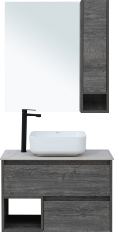 Мебель для ванной Stworki Карлстад 75 дуб рошелье, монте тиберио, с отверстием для смесителя в столешнице