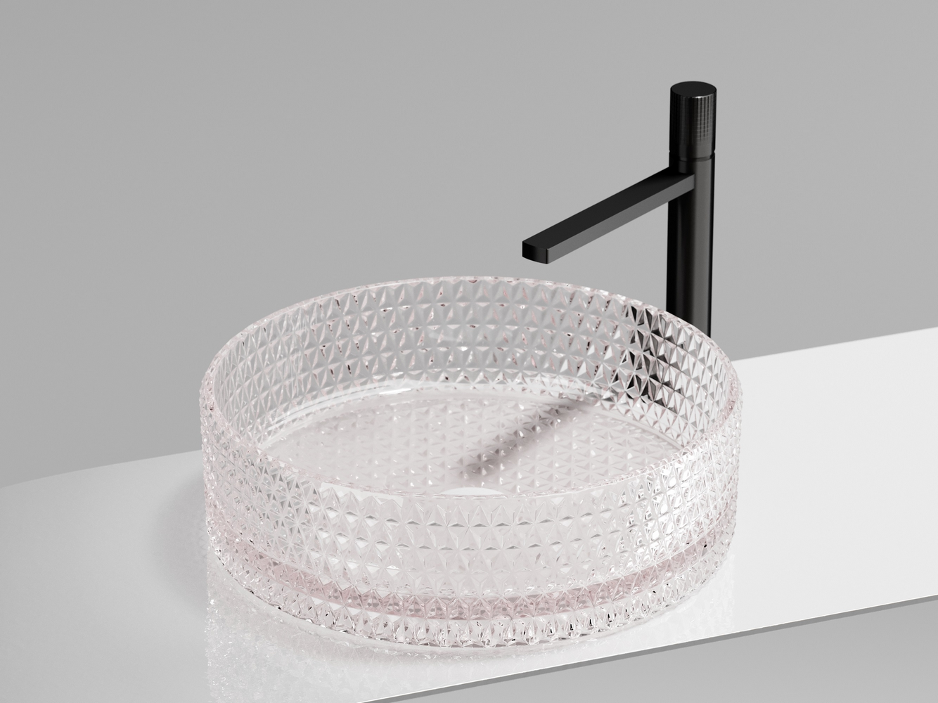 Умывальник чаша накладная круглая (цвет розовый) Cristal 360x360x112мм