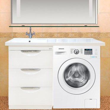 Тумба с раковиной Misty Куба 60 белая, под стиральную машину (П-Куб01060-0113Я+5217120)