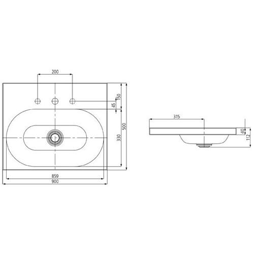 Раковина встраиваемая Kaldewei Centro 90x50 mod. 3056 902906013001