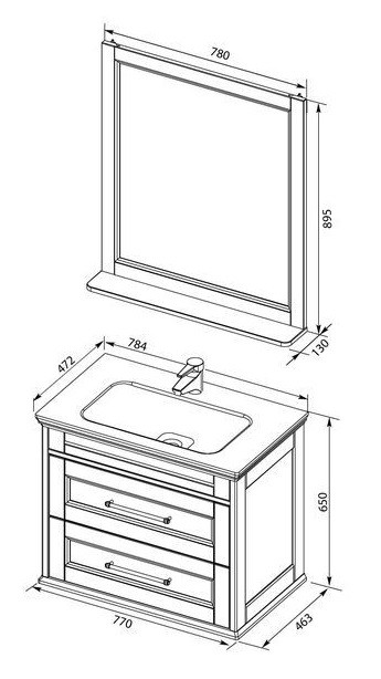 Мебель для ванной Aquanet Бостон М 80 белый (ручки золото, раковина Бостон) 00281193